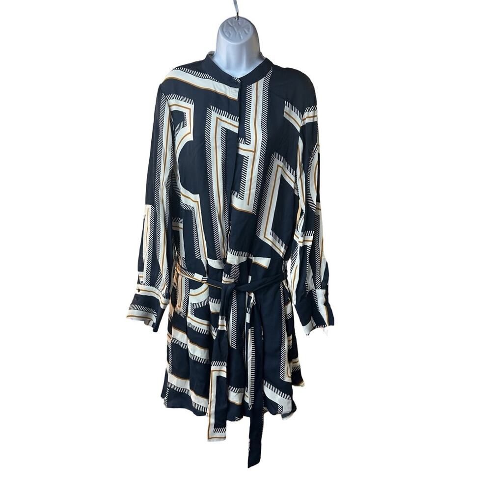 REISS Ciara Geometric Print Belted Mini Dress in Navy Blue US Size 12